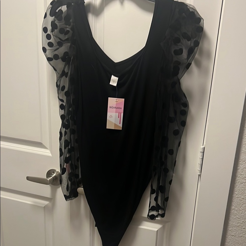 Black Polka Dot Sleeve Bodysuit by Wild Fable